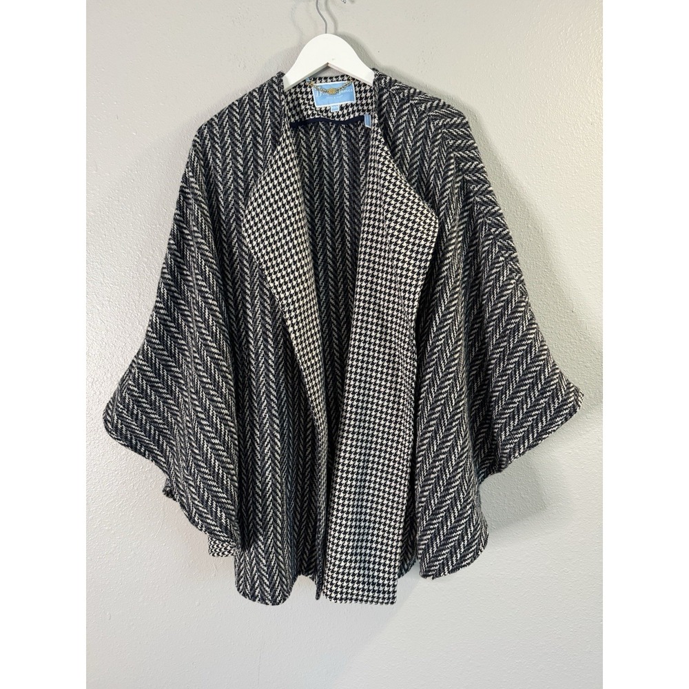 Draper James Wool Herringbone Houndstooth Poncho Cape Preppy Old Money XS/S